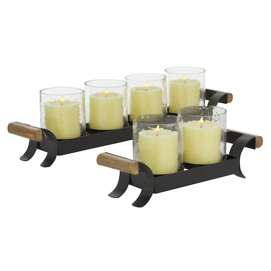 Set of 2 Black Metal Candle Holder, 12.75", 21.25"